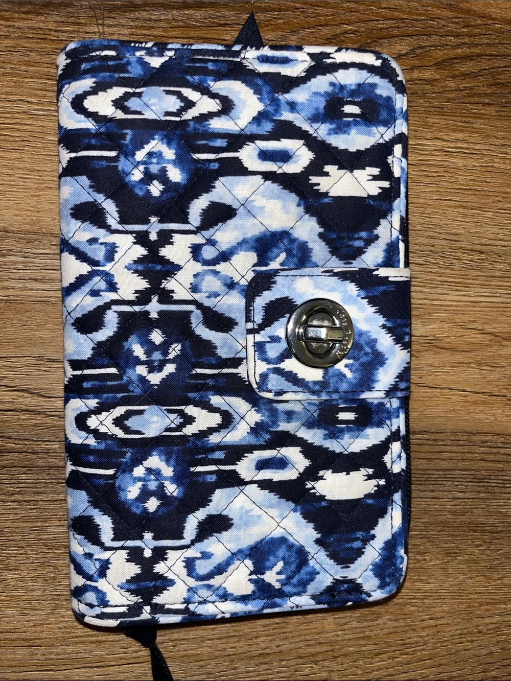 Vera Bradley Quilted Blue Pattern Wallet Case with Turn-Lock Closure - Blue